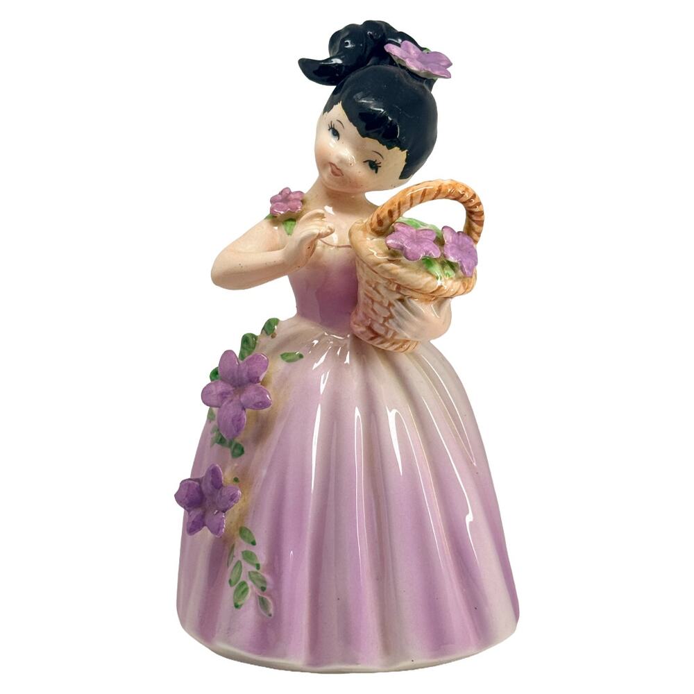 1950s Enesco E-2186 Girl Flower Basket Ceramic Planter Japan Vintage